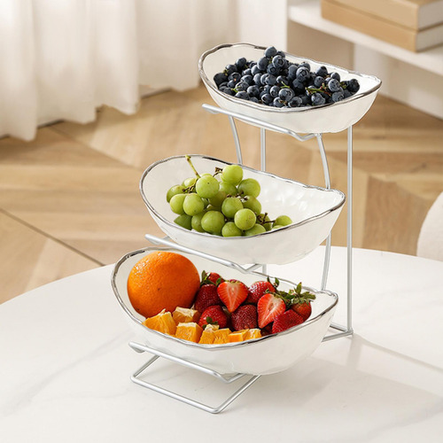 Tazón De Frutas De Cerámica Para La 3 Capas Plateado