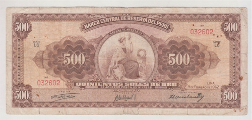 Billete Perú 500 Soles 1962 (c85)