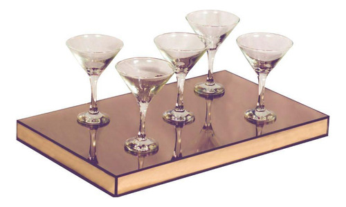 Bandeja Retangular Bronze Espelhada Taças Bar Luxo 50x25
