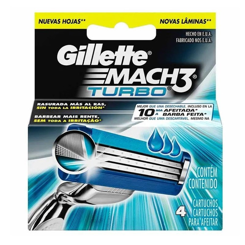 Repuesto Gillette Mach 3 Turbo X 4 Unidades