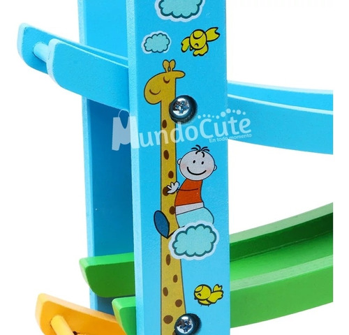 Imagen 5 de 5 de Pista Carros Madera Montessori Juego Niños Didáctico Juguete