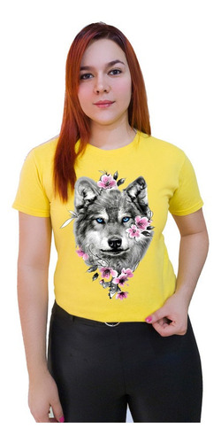 Polera Estampada Dama 100%algodón Diseño Lobo Exclusivo 599