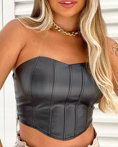 CROPPED CORSET COURO SINTÉTICO