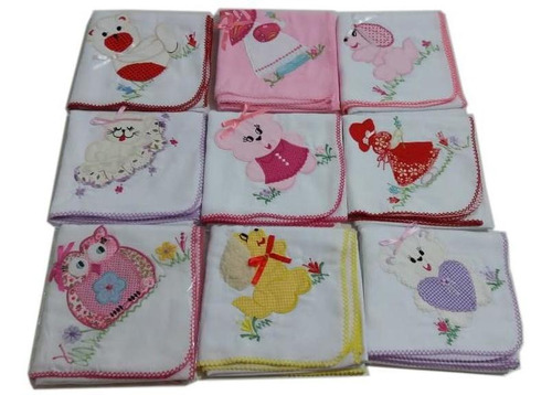 Kit 6 Cueiro Flanelado Bordado 80x80cm Para Menina