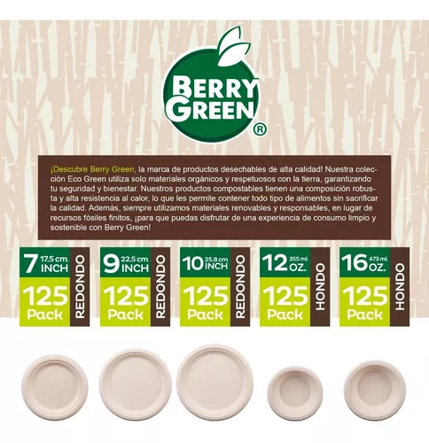 125 Platos Desechables Extragrandes 100% Compostable 10x10