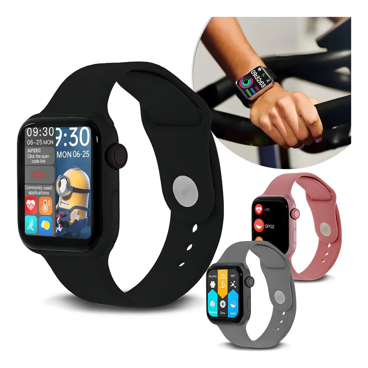 Smartwatch HW16 de 44mm Preto Nem Compara para Android e iOS com Bluetooth