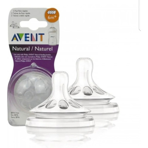 Imagen 2 de 5 de Set Tetinas Avent Natural X2 Unidades Flujo Rapido +6 Meses