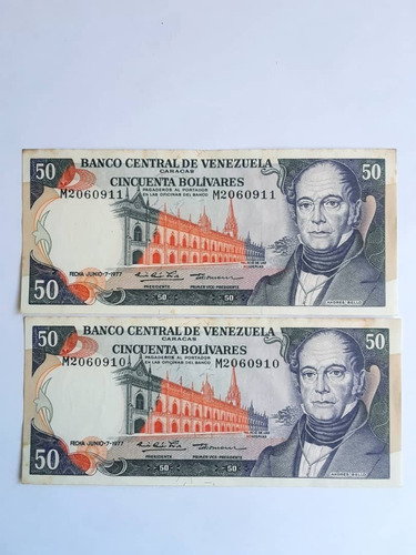 2 Billetes 50 Bolivares 1977 Consecutivos