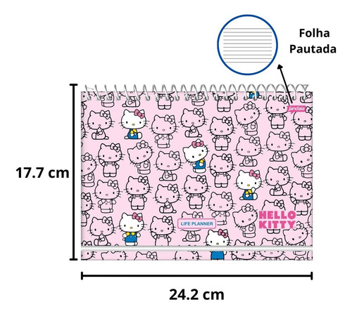 Planner Agenda Espiral Life Hello Kitty Jandaia 104 Páginas Cor Da Capa Rosa