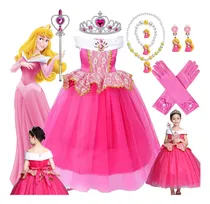 Comprar Disfraz De Princesa Arlo Para Niñas,vestido De Niña Princesa Aurora Bella Durmiente, Conjunto De Collar Con Corona,para Cosplay Carnaval Cumpleaños