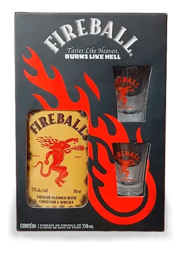 Licor Whisky Fireball Red Hot Canela 750ml + 2 Copos De Shot
