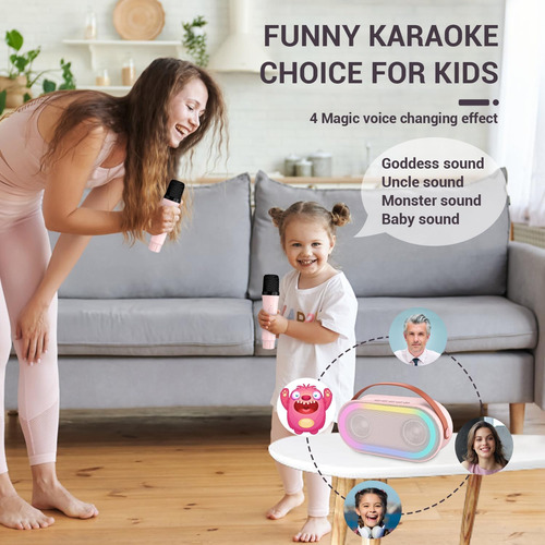 Mini Máquina De Karaoke Para Niños Con 2 Micrófonos Inalámbr