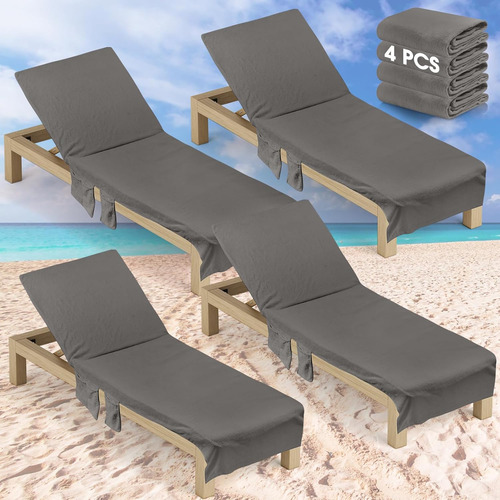 Fundas De Algodón Para Silla De Playa Con Bolsillos, Gris Os