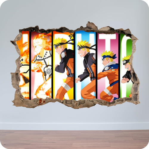 Vinilos Pared Rota 3d Mural Naruto Evolucion 60x90