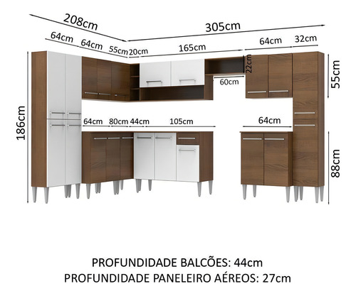 Cozinha Completa Canto Madesa Emilly big c/ Armário E Balcão Cor Rustic/Branco