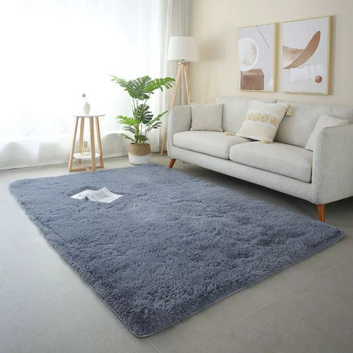 2x1,4 Mts Alfombra Nórdica Pelo Largo Varios Colores 2 M 1.4 M Liso Gris Oscuro