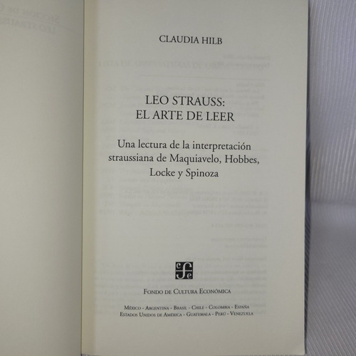 Imagen 4 de 8 de Leo Strauss El Arte De Leer Claudia Hilb Fce