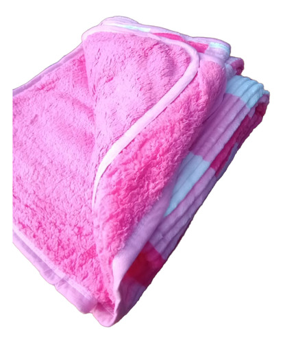 Frazada Edredon Acolchado Corderito 2 Plazas Plush Soft Rosa Ajedrez