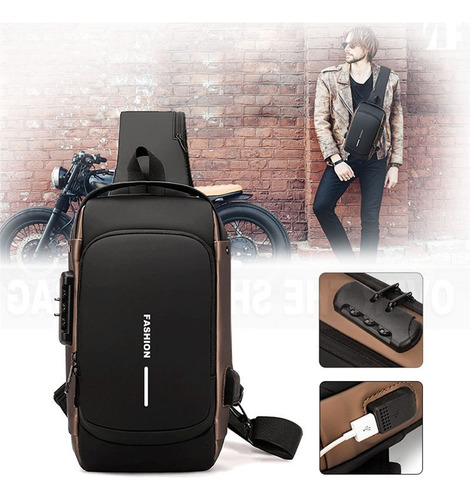 Multifuncional Combinación Cerradura Pecho Bolsa Impermeable Antirrobo Usb De Carga