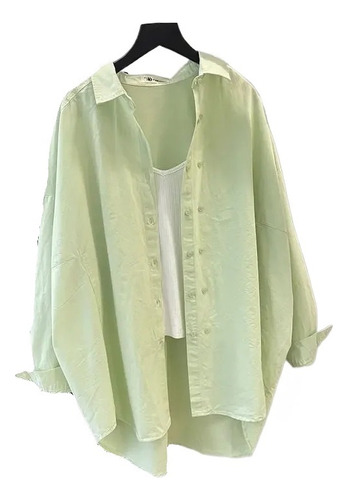 Camisa Holgada De Manga Larga Con Botones Para Mujer