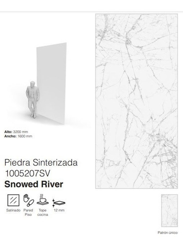 Piedra Sinterizada Mate Snowed River 1600x3200x12mm