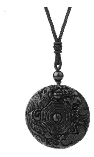 Collar Cuarzo Sello Fenix Dragon Obsidiana Negro - Poder Y P