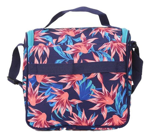 Set 3 Mochila Escolar Lonchera Y Lapicera Niña Flores Azul Color Azul marino Diseño de la tela Estampado