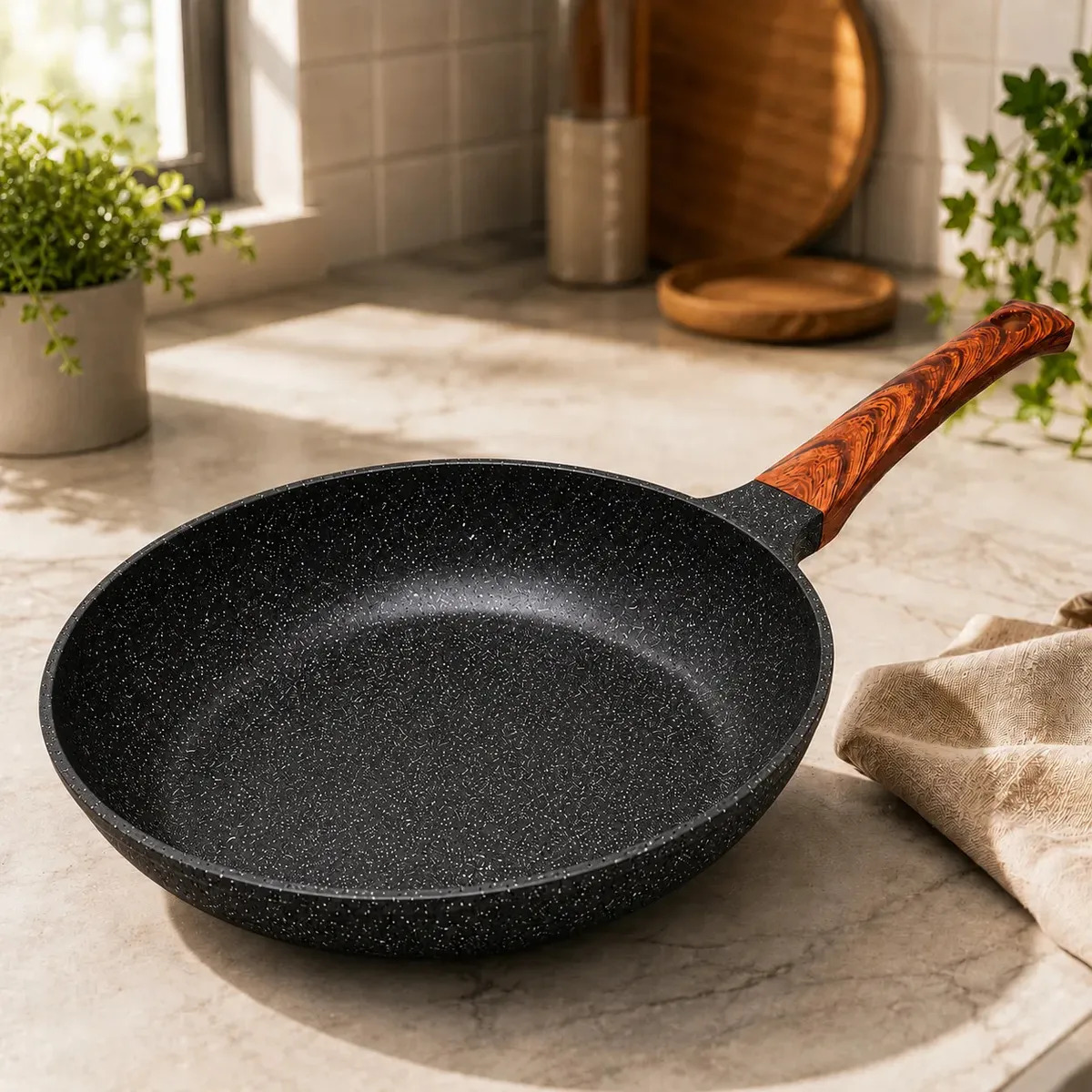 Frigideira Cerâmica Antiaderente 24cm Indução Cooktop Fogão a Gás Não Gruda Sem Óleo Cor Preto