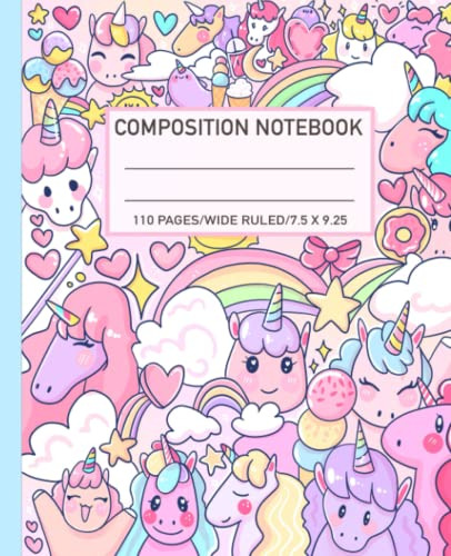 Book : Composition Notebook Wide Ruled Cute Unicorn...