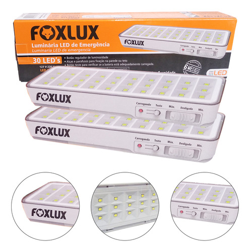 Kit 2 Luminárias De Emergência 30 Leds Rayco - 7216 Foxlux