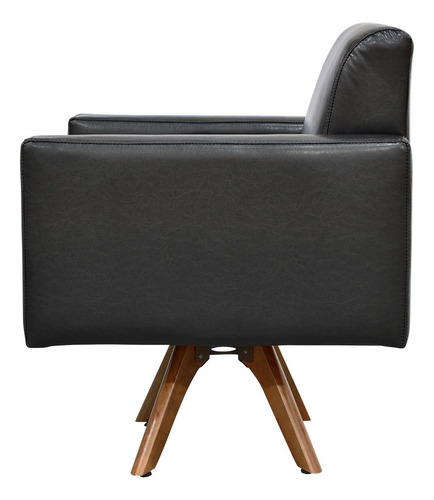 Kit 02 Poltronas Decorativas Giratória Sala Base de Madeira Helô L02 Couríssimo Preto
