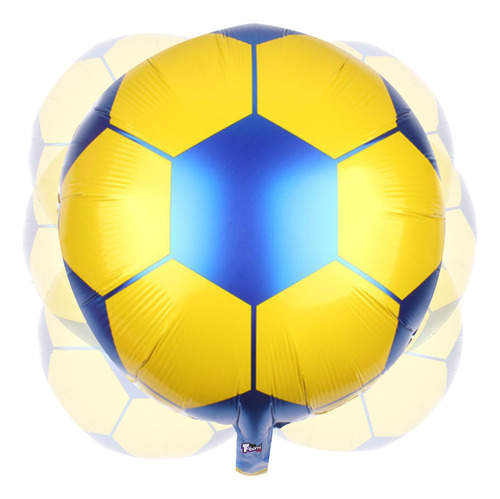 Globo Metalizado Futbol Soccer, Amarillo Azul, 45cm, 10 Pz