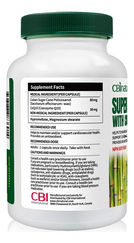 Cbi Natural Super Policosanol 80 Mg Com Coq10 30 Mg, 120 Cáp