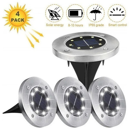 Pack 4 Lámpara Solar Estaca 8 Led Luz Calida Para Jardín 