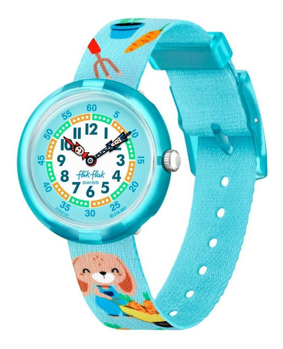 Reloj Flik Flak Carrot Party Zfbnp191 Color de la correa Celeste Color del bisel Celeste Color del fondo Celeste