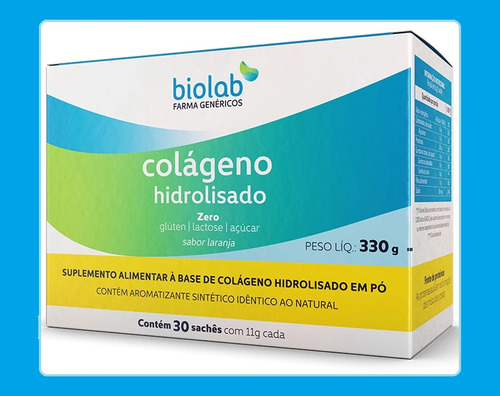 Colágeno Hidrolisado Em Pó 30 Sachês X 11g Sabor Laranja