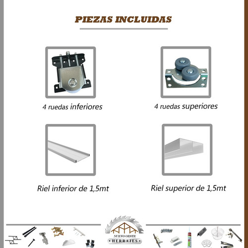 Kit Frente Placard Corredizo Sin Manija 1,5mts Aluminio