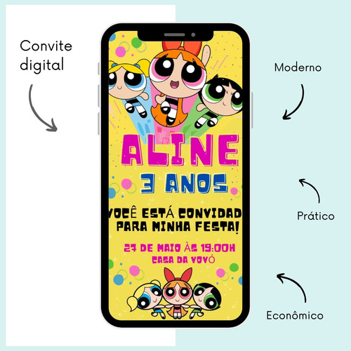 Convite Digital Meninas Super Poderosas Variação 2