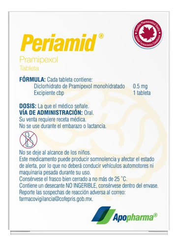 Periamid 0.5 Mg Caja Con Frasco Con 30 Tabletas