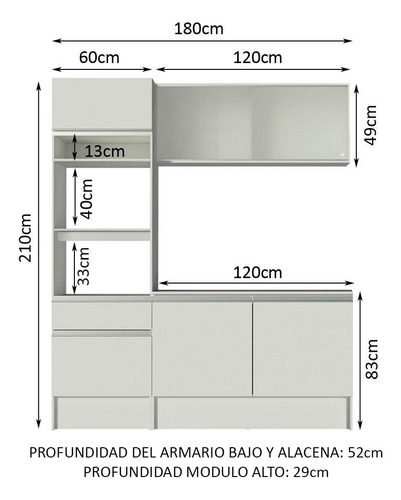 Cocina Integral Completa Modular Compacto Madesa Topazio 180cm Color Blanco