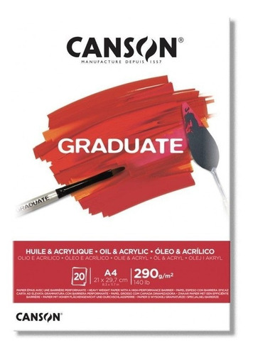 Block Papel Canson Graduate Óleo Y Acrílico 20 Hojas 290 Gr