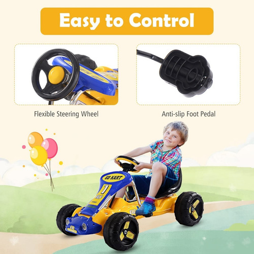 Carro Para Niños Tipo Go Kart Color Amarillo Marca Costzon