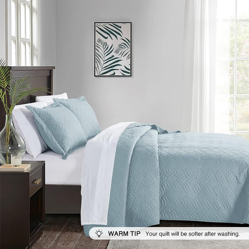 Juego De Colcha Doble Love's Cabin, De Color Azul Claro, Sua