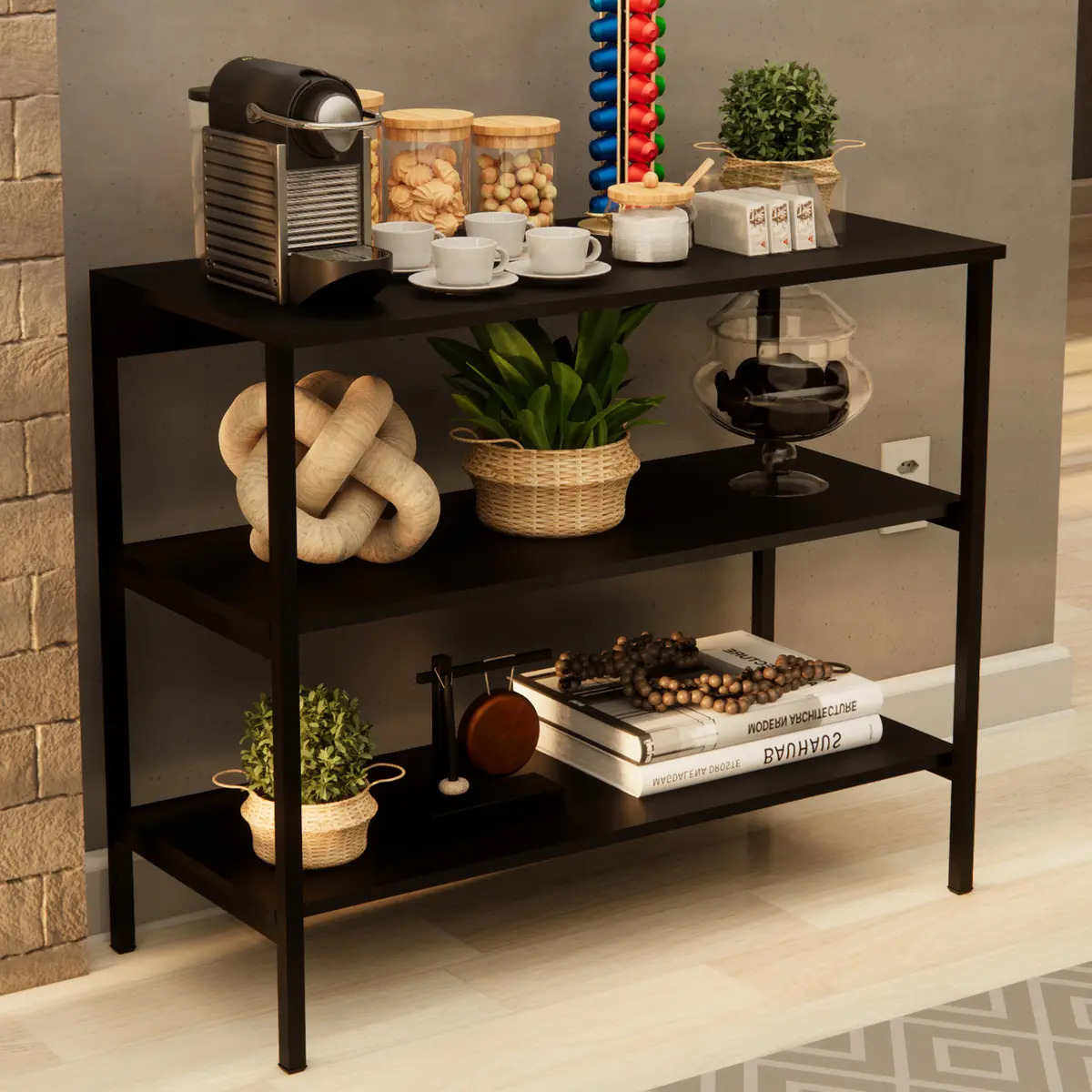Aparador Cantinho Do Cafe 80 Cm Aparador Industrial Buffet Sala Preto Minimalista Pés Em Aço Inaugura Móveis