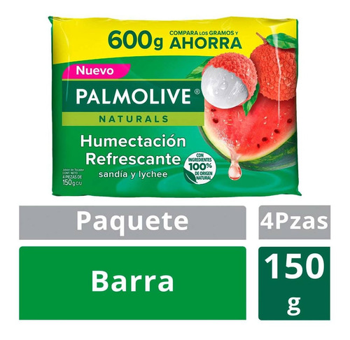 Jabón En Barra Palmolive Naturals Sandía Y Lychee Barra 4 Barras De 150g