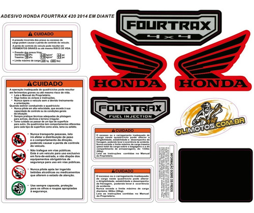 Kit Adesivos Completo Honda Fourtrax 420 2014 Em Diante 