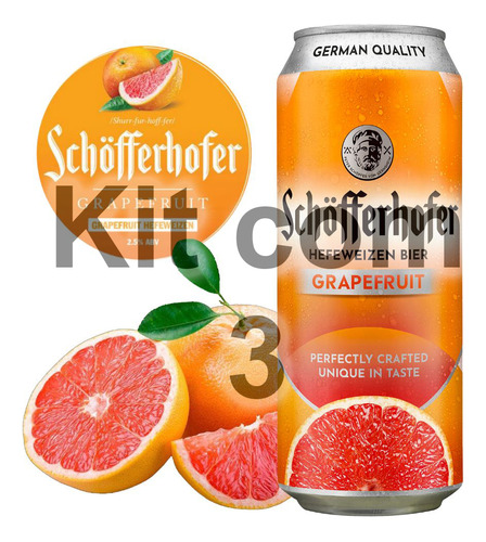 3 Cerveja Alemã Schfferhofer Grapefruit - Lata 500ml 2.5%