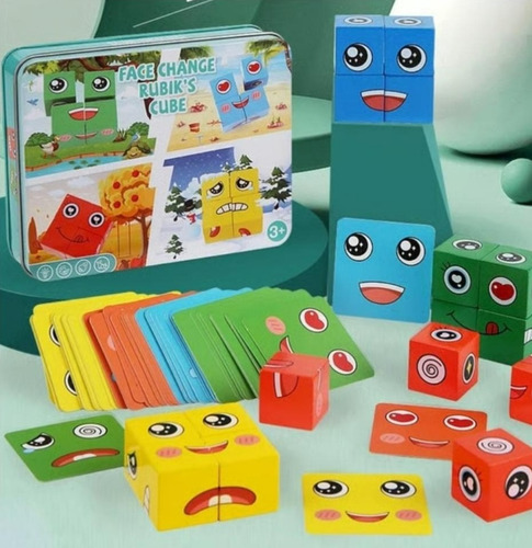 Juego De Mesa Puzzle Didáctico Bloques De Madera Expresiones