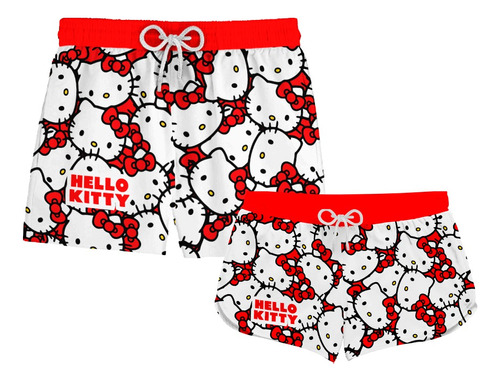 Kit Casal Short Hello Kitty White Gato Cat Gatinho Ref 222