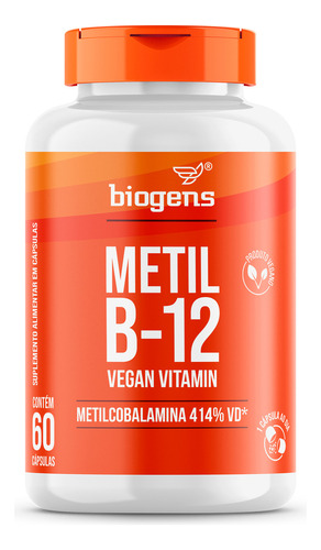 Metil B12 Vegana, Vitamina Metilcobalamina 60caps Biogens